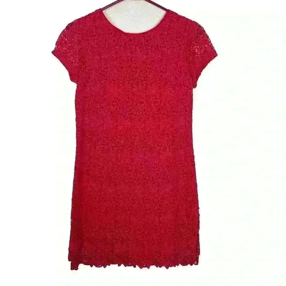 Club Monaco Womens Shift Pink Dress Size 0 Lace Floral Short Sleeve Formal - Picture 1 of 7